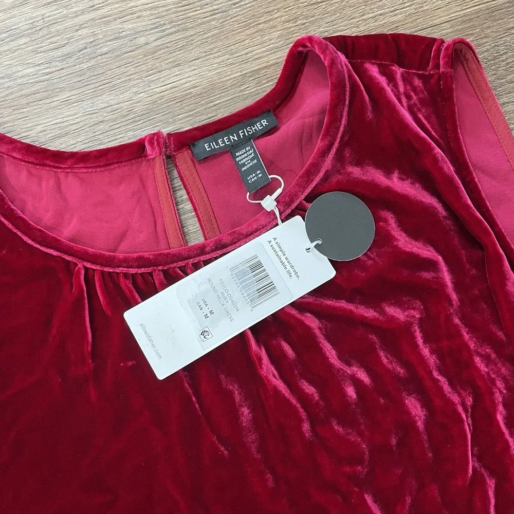 NWT Eileen Fisher Red Velvet Dress Women Sz M Formal Fancy Holiday